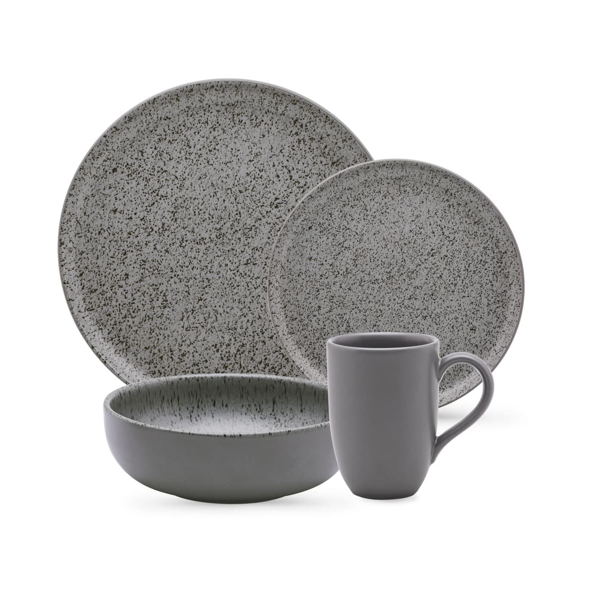 Jogo de Jantar e Lanche 16 Peças em Cerâmica Flat Gray Oxford