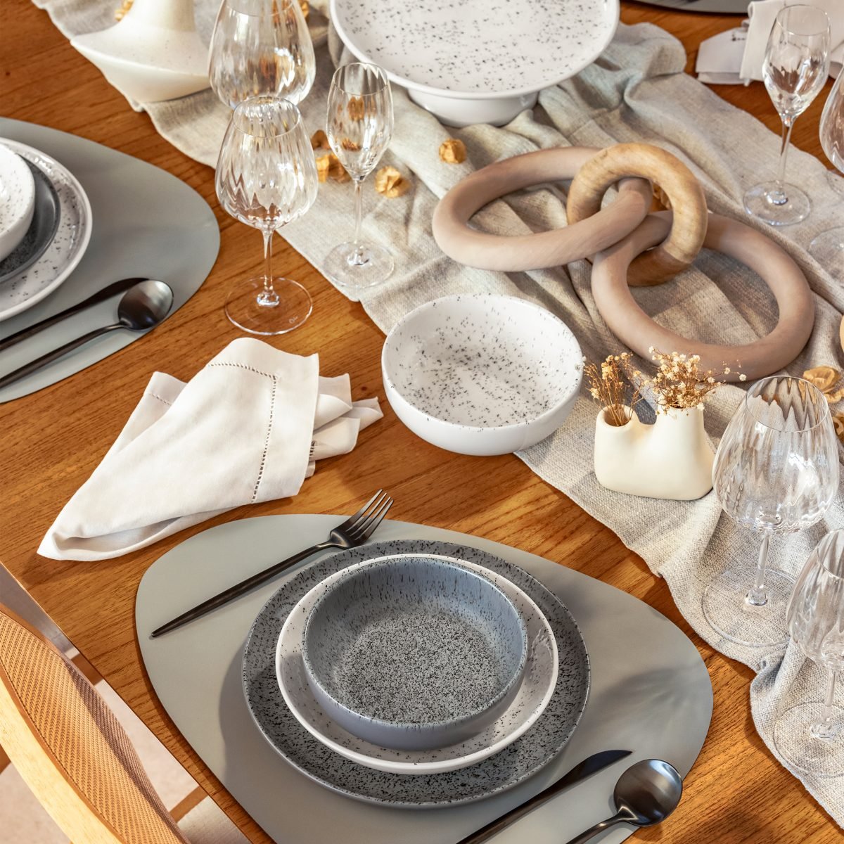 Jogo de Jantar e Lanche 16 Peças em Cerâmica Flat Gray Oxford